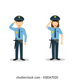 Couple of Police Character Design Vector. Flat Style Design