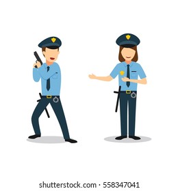 Couple of Police Character Design Vector. Flat Style Design