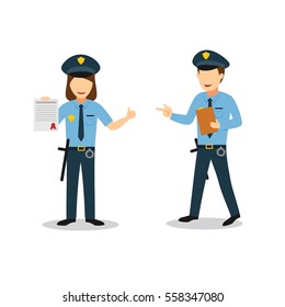 Couple of Police Character Design Vector. Flat Style Design