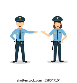 Couple of Police Character Design Vector. Flat Style Design