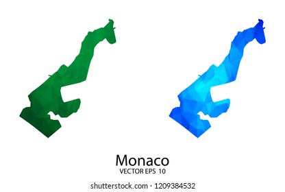 Couple Polygon Set Map - High Detailed Green and Blue Low Poly Map of Monaco. Vector illustration eps 10. 