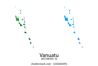Couple Polygon Set Map - High Detailed Green and Blue Low Poly Map of Vanuatu. Vector illustration eps 10.