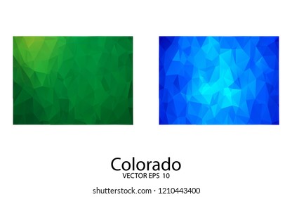 Couple Polygon Set Map - High Detailed Green and Blue Low Poly Map of Colorado. Vector illustration eps 10.