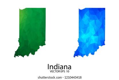 Couple Polygon Set Map - High Detailed Green and Blue Low Poly Map of Indiana. Vector illustration eps 10.