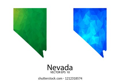 Couple Polygon Set Map - High Detailed Green and Blue Low Poly Map of Nevada. Vector illustration eps 10.