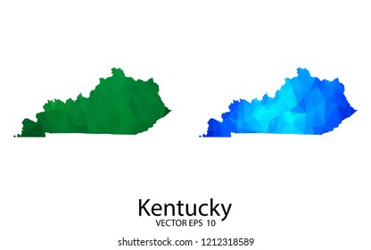 Couple Polygon Set Map - High Detailed Green and Blue Low Poly Map of Kentucky. Vector illustration eps 10.
