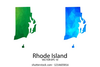 Couple Polygon Set Map - High Detailed Green and Blue Low Poly Map of Rhode Island. Vector illustration eps 10.