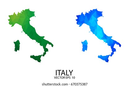 Couple Polygon Set Map - High Detailed Green and Blue LowPoly Map of Italy. Vector illustration eps 10.