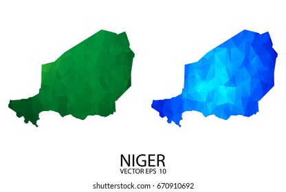 Couple Polygon Set Map - High Detailed Green and Blue LowPoly Map of Niger. Vector illustration eps 10.
