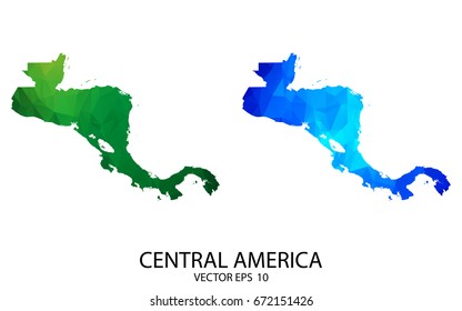 Couple Polygon Set Map - High Detailed Green and Blue LowPoly Map of Central America. Vector illustration eps10.