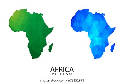 Couple Polygon Set Map - High Detailed Green And Blue LowPoly Map Of Africa. Vector Illustration Eps 10.