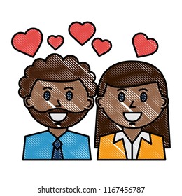 couple portrait character love hearts