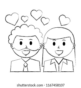couple portrait character love hearts