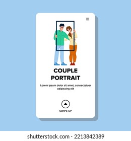 couple portrait vector. love young, woman together, two happy, man lifestyle, relationship romance, female male, happiness couple portrait web flat cartoon illustration