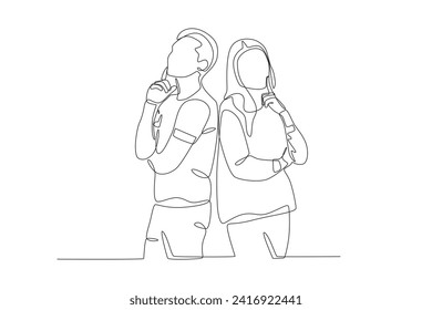 Pareja posando linda. Dibujo de una línea par