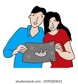 couple posing happily with baby scan in hand illustration fertility treatment pregnancy announcement