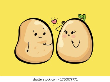 couple potato in love vector design, cute potato