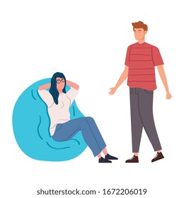 pareja con el diseño de ilustración vectorial de caracteres blandos pouf