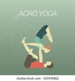 Couple practicing acroyoga. Flat design.