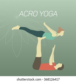 Couple practicing acroyoga. Flat design. 