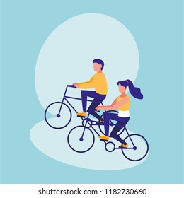 couple practicing cycling avatar character