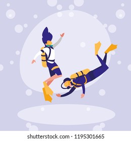 couple practicing diving avatar character