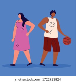 couple practicing exercise avatar characters vector illustration design