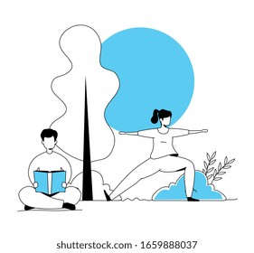 ejercicio de práctica de pareja en el diseño de ilustraciones vectoriales de parque