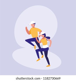 couple practicing running avatar character