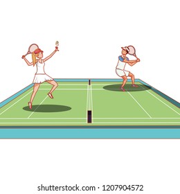 couple practicing tennis in court