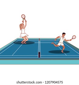 couple practicing tennis in court