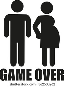 Couple with pregnant woman and Game over