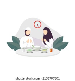 Couple bereiten ihre Iftar im Monat Ramadhan Kareem Vektorgrafik