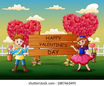 A couple of prince and princess presenting Happy Valentines Day