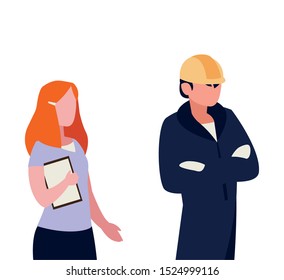 couple of professional workers characters vector illustration design