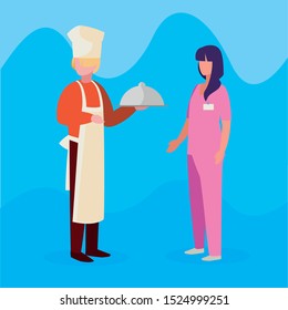 couple of professional workers characters vector illustration design