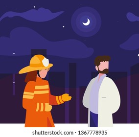 couple of professional workers on the night