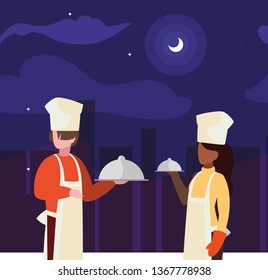 couple of professional workers on the night