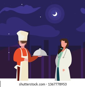 couple of professional workers on the night