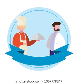 couple of professional workers with ribbon frame
