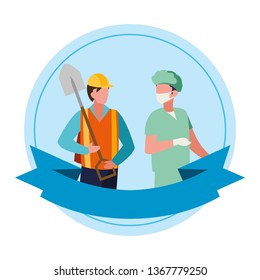 couple of professional workers with ribbon frame