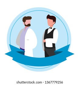 couple of professional workers with ribbon frame