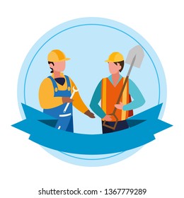 couple of professional workers with ribbon frame