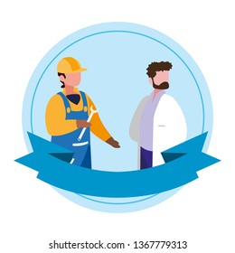 couple of professional workers with ribbon frame