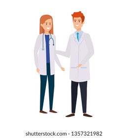 couple of professionals doctors avatars characters