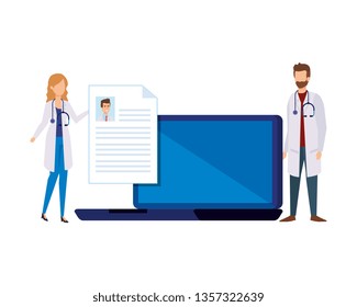 couple of professionals doctors with laptop telemedicine