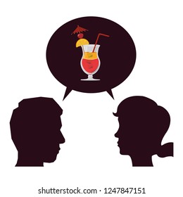 couple profile silhouettes with cocktail