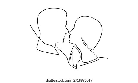 Silhuetas De Perfil De Casal Abraçando Na Arte De Linha Única