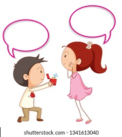 A couple propose with speech balloon illustration