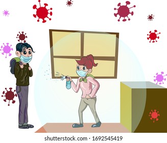Couple protect covid 19.Couple save at home.Family stay at home to stop spreading pandemic.